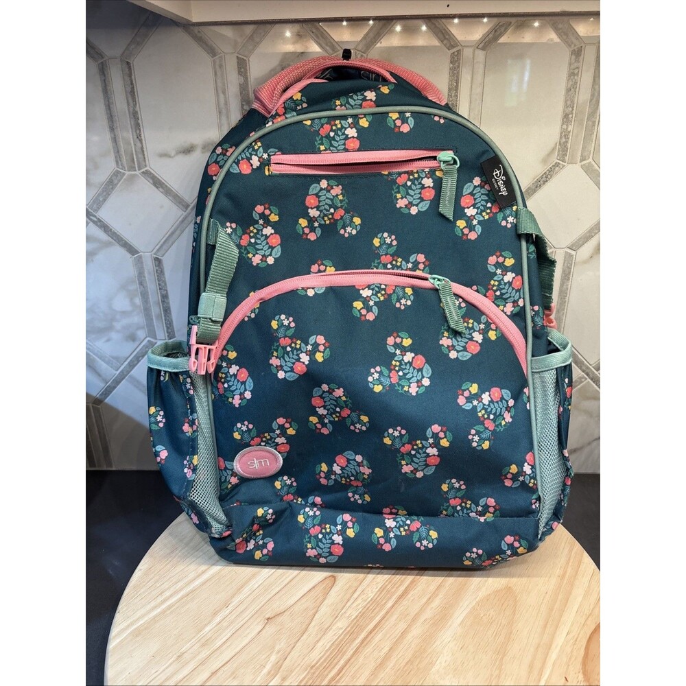 Simple Modern Licensed Disney Green Backpack with Pink Flowers Kids Floral